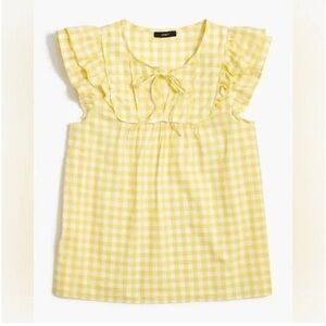 J Crew Gingham flutter top with bib trim yellow white 100% cotton size XXL